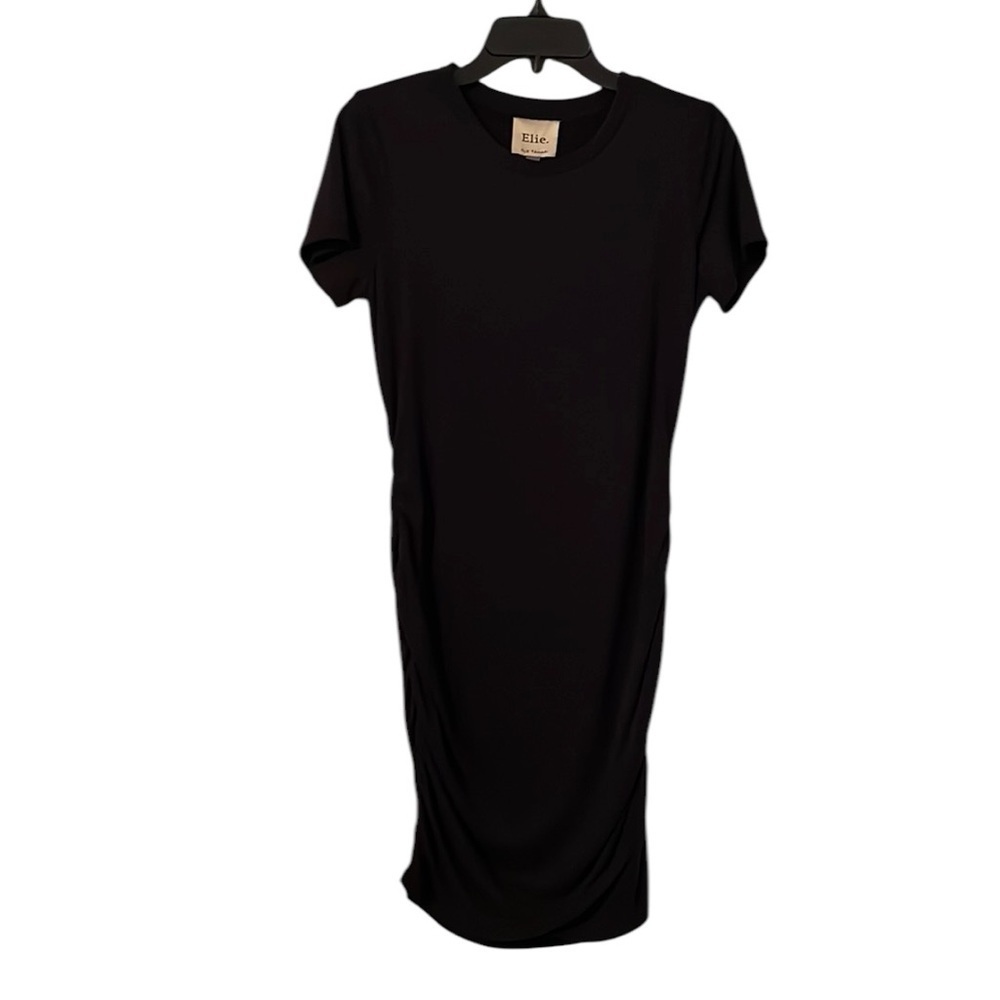 ELIE‎ TAHARI | Women’s Black Side Ruched Short Sleeve Midi Dress Size S